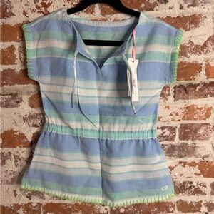 NWT Vineyard Vines Girls Striped Swim Cover Up 3T Blue Green Beach